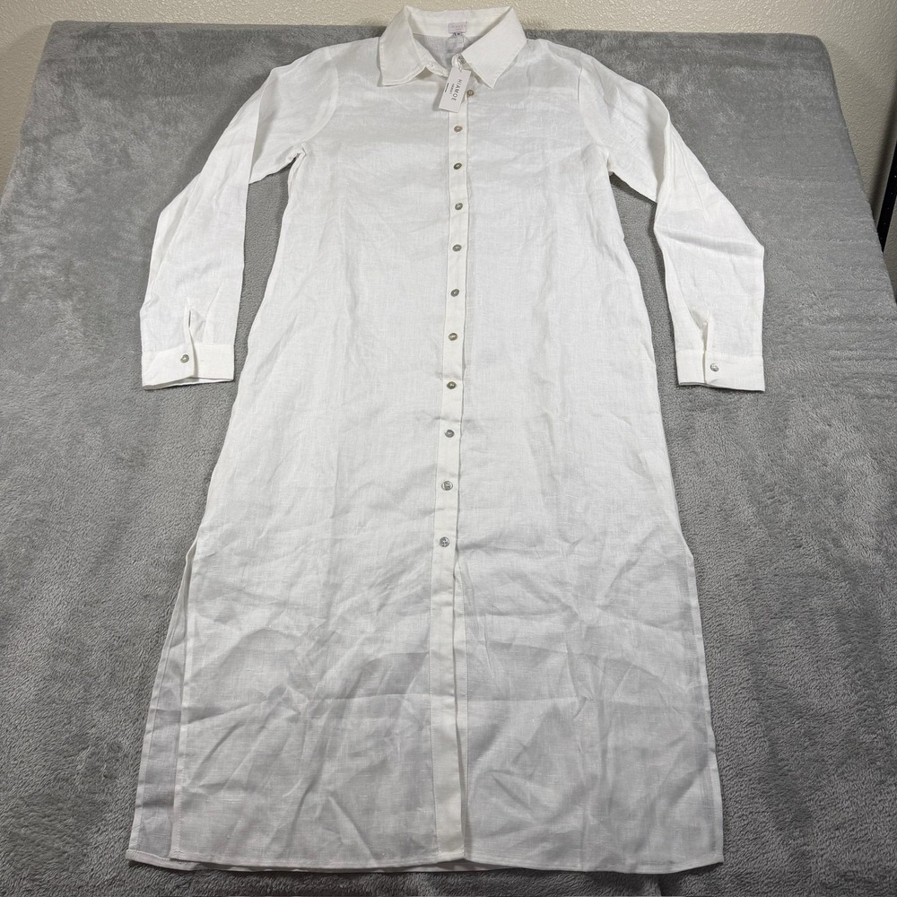 HIAMOE Hawaii Linen Gown‎ Womens Medium White Sleepwear Button Down Summer NWT